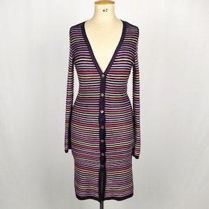 KENZO JUNGLE vintage 90s eggplant rainbow stripe knit long cardigan