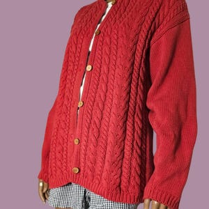 Vintage Cotton Ginny Women's Chunky Red Cable Knit Sweater Size L Cotton 100%