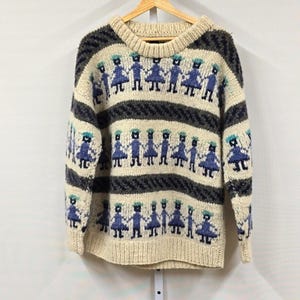 Vintage RARE Artesanias Cesitar 100% Wool Multi Color Sweater Made Ecuador